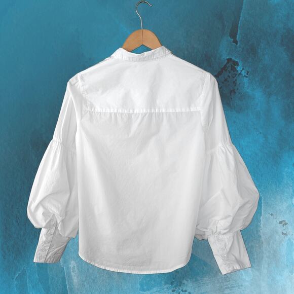 THE SHIRT Rochelle Beherens Molly Shirt White Puff Sleeve Button Down Medium - Picture 8 of 10
